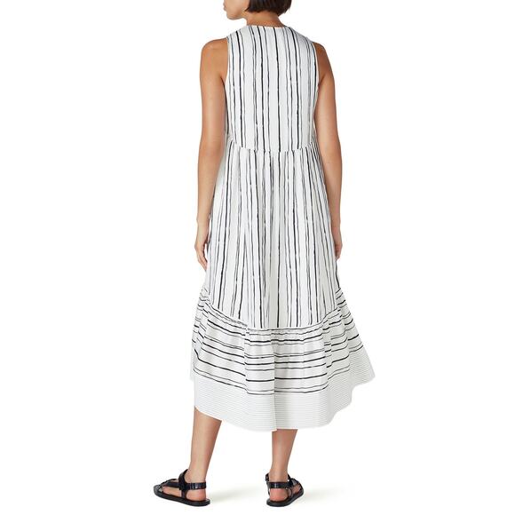 3.1 Phillip Lim High Low Painted White Striped Sleeveless V-Neck Midi Dress 2 - Picture 3 of 15